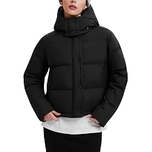 800 Fill Short Down Puffer Jacket, Relaxed Fit Lightweight Ski Winter Jacket & Coat Snap Button Puffy Cropped Outerwear
