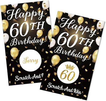 50Pcs Happy 60th Birthday Scratch off Cards, Birthday Party Supplies