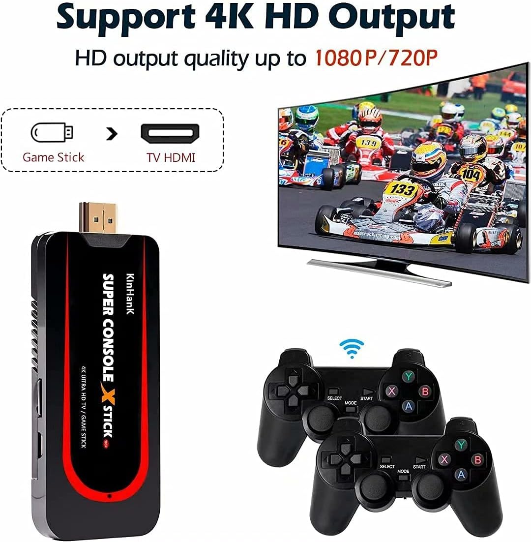 Super Console X Stick Retro Game Console Built-in 50000+ Games 4k Output Plug and Play Video Game Console with 2 Controllers for PS1/PSP/N64/MD (128G) : Video Games