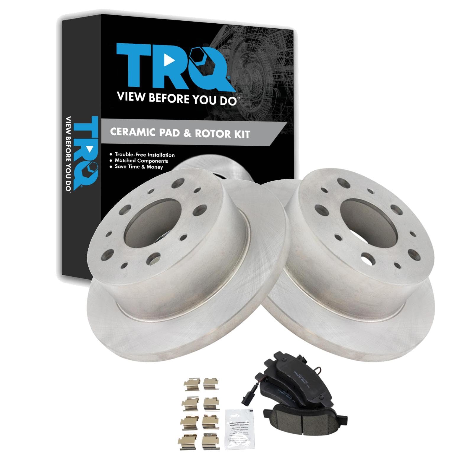 TRQ Rear Brake Pad and Rotor Set Ceramic Solid Rotors Compatible with 2014-2021 Ram ProMaster 1500 2500 3500