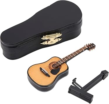 Miniature Guitar Model, Wooden Mini Guitar with Stand and Case, 3.95in Dollhouse Guitar, Musical Instrument Model Home Decor10CM
