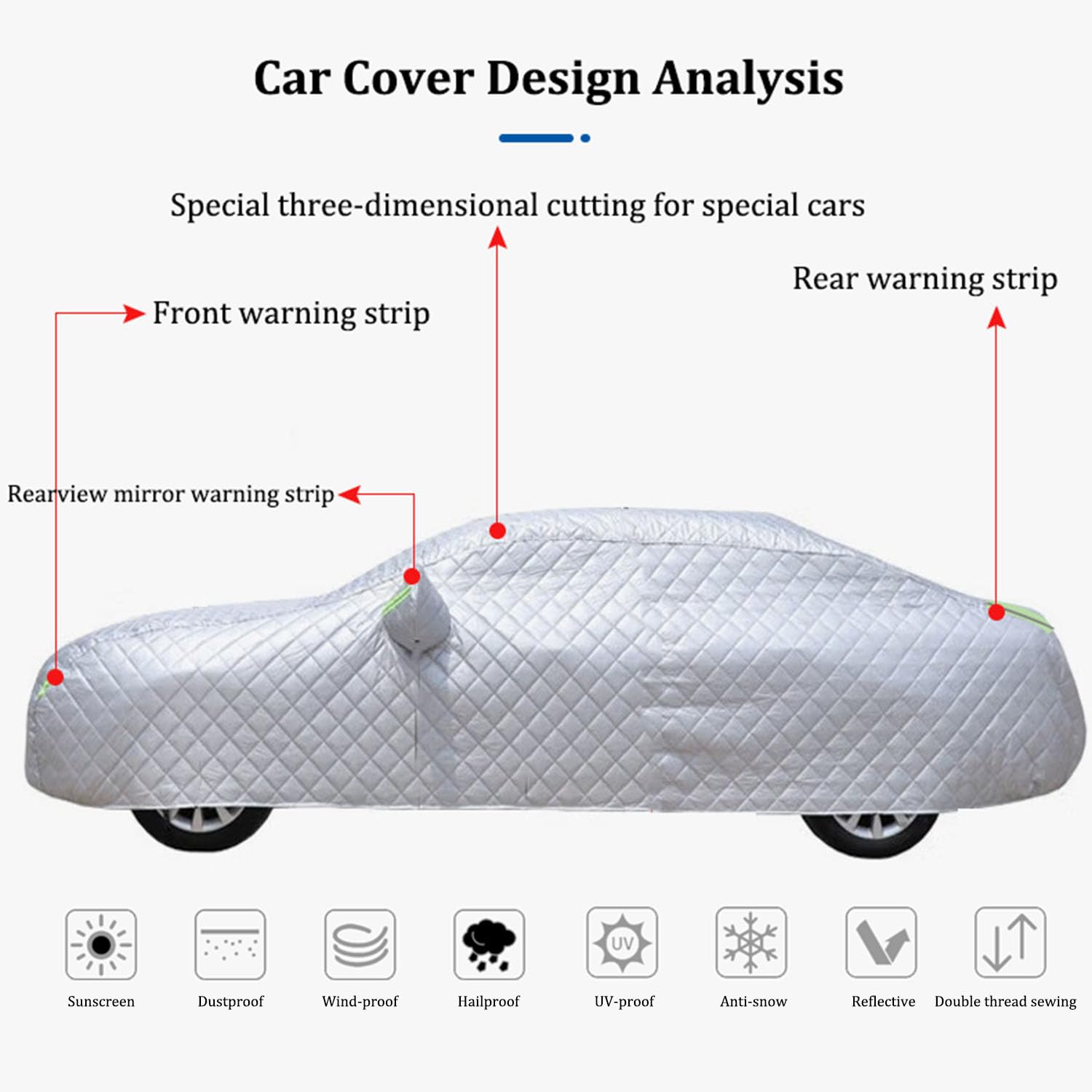 Épaisse Bache Anti Grele Voiturepour Hy ndai Kona SUV Housse de Voiture Anti-Grêle avec Bandes Réfléchissantes,Protection Totale Contre Les Intempéries,Personnalisable