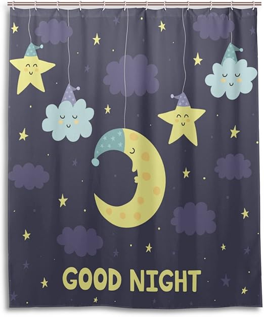 Amazon Nataxシャワーカーテン 防水防カビ加工 カーテンリング付属おやすみ星空 子供のイラスト150x180cm浴室 洗面所 目隠し用 間仕切り おしゃれ バス用品 カーテンリング付属 ホテル用雑貨 取り付け簡単 可愛い かわいい Good Night こども 子ども シャワーカーテン