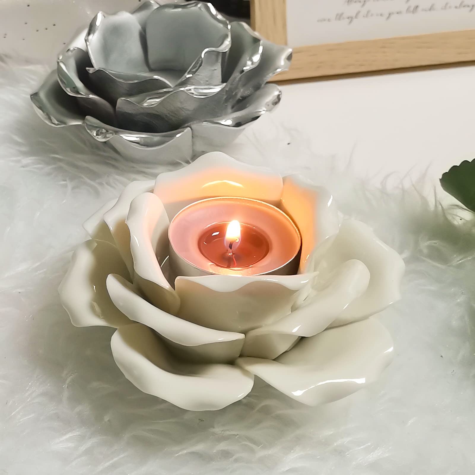 Portacandele Tealight In Pietra Ollare - Fatto A Mano, Design Fiore E Viticcio, 8.9 Cm - Foto 5