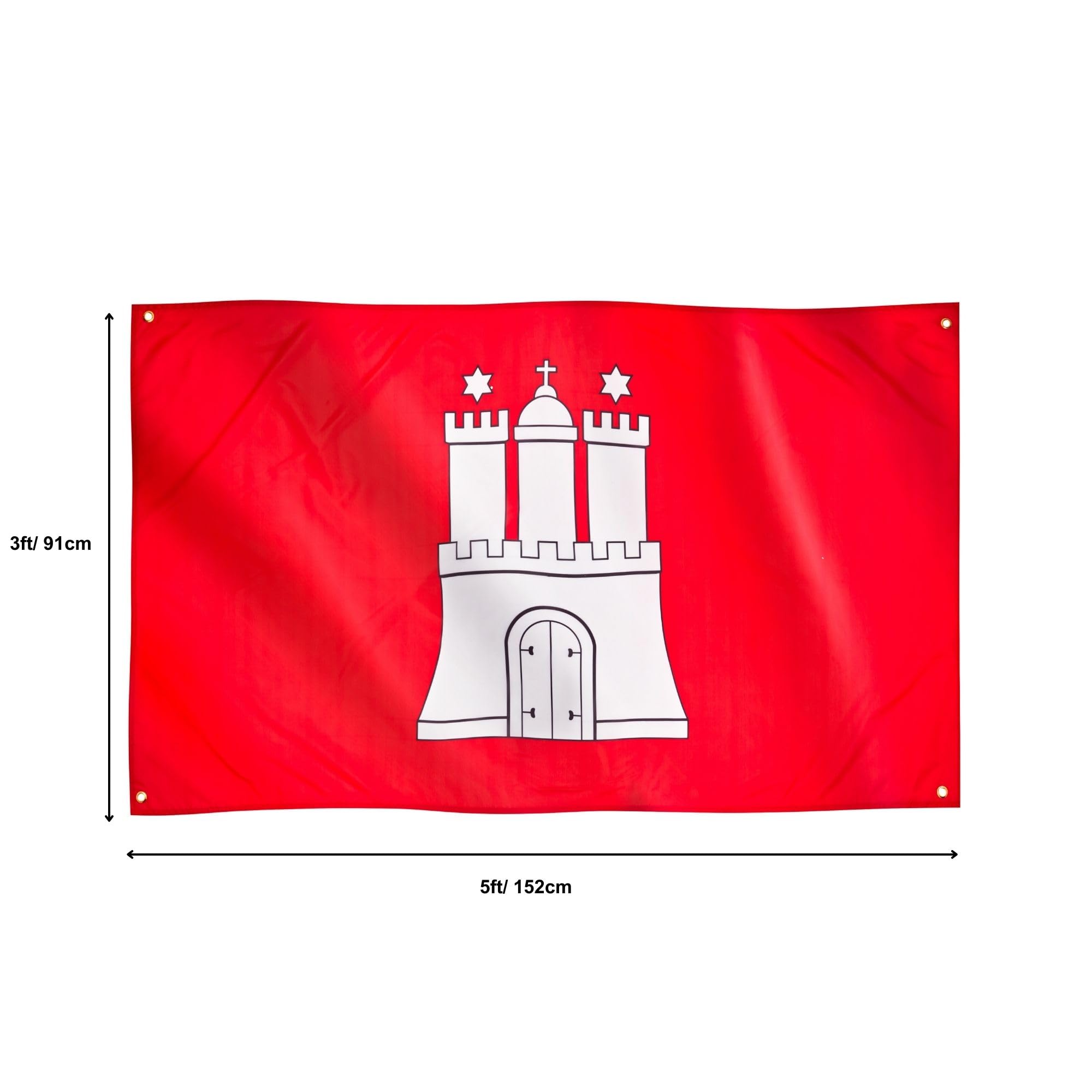 Runesol Hamburg Flag, 91x152cm, 3ft x 5ft, Flag of Hamburg, 4 Grommets, Eyelet in Every Corner, German Region, Premium Flags - Image 2