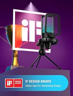 FIFINE A6V USB Gaming Condenser Microphone with RGB, Quick Mute, Pop Filter, Shock Mount & Gain Control – Ideal for PC, PS5, Streaming, Discord, Twitch, Podcasts & Videos|Black