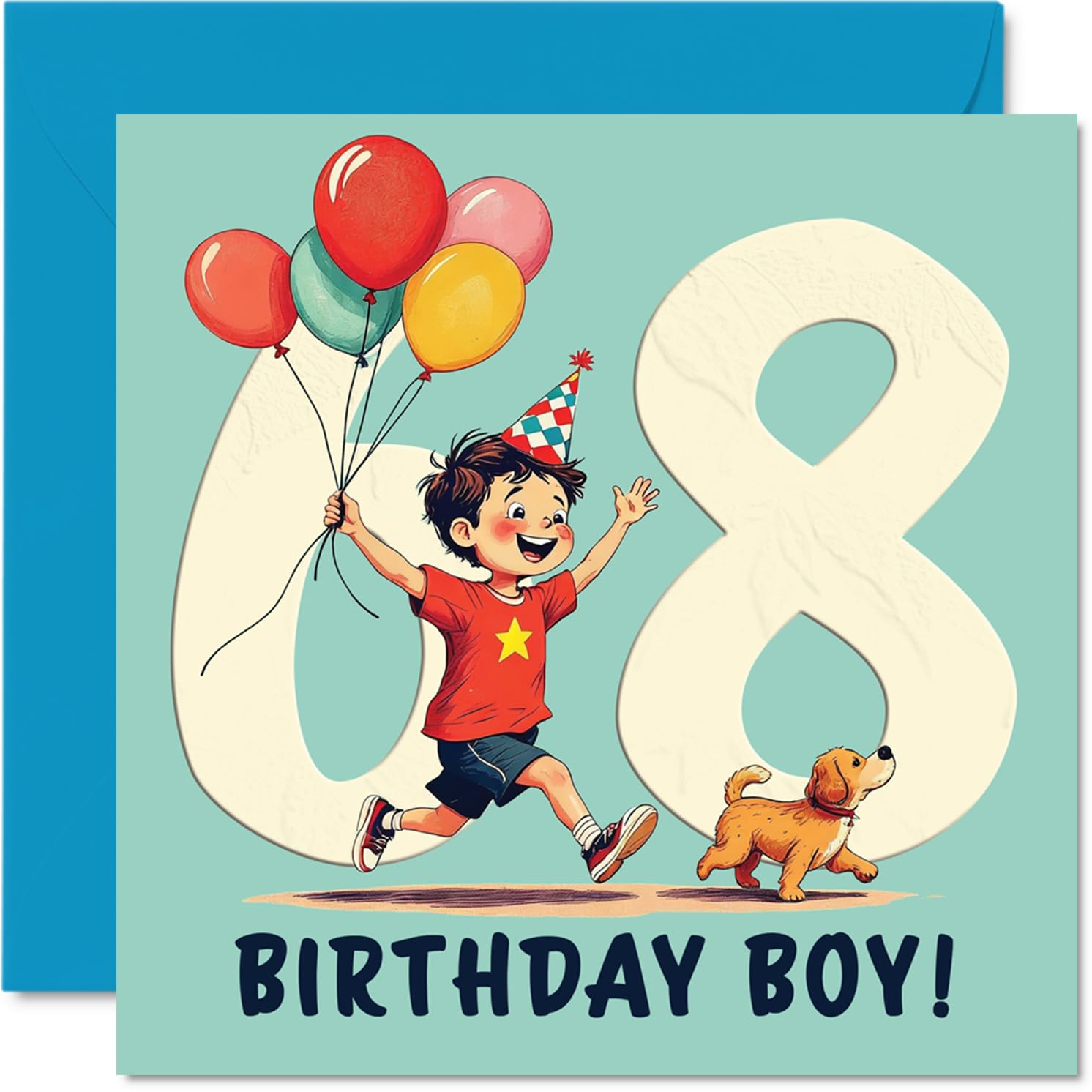 68th Birthday Cards for Men - Balloon Boy - Happy Birthday Card for 68 Year Old Man Brother Friend Grandad Cousin, 145mm Bday Greeting Cards
