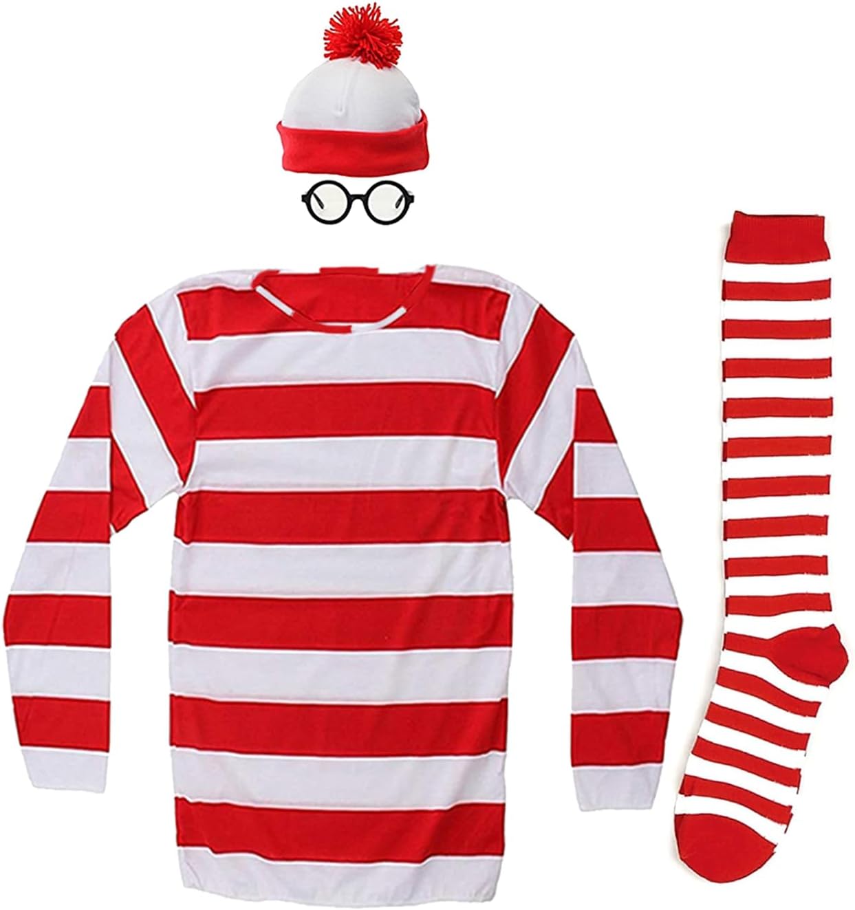 Agaati Red and White Striped Shirt Adult Women's Halloween Costumes,Funny Sweatshirt Outfit Glasses Suits