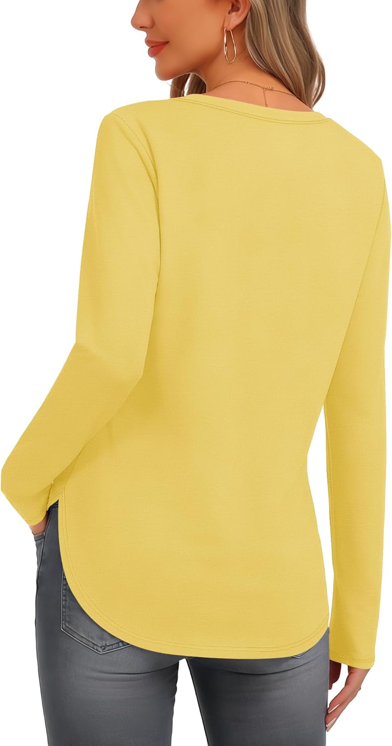YUCOLEN Womens Tunic Tops Long Sleeve Shirts to Wear with Leggings Loose Fit Crewneck Curved Hem Basic Casual - Image 4