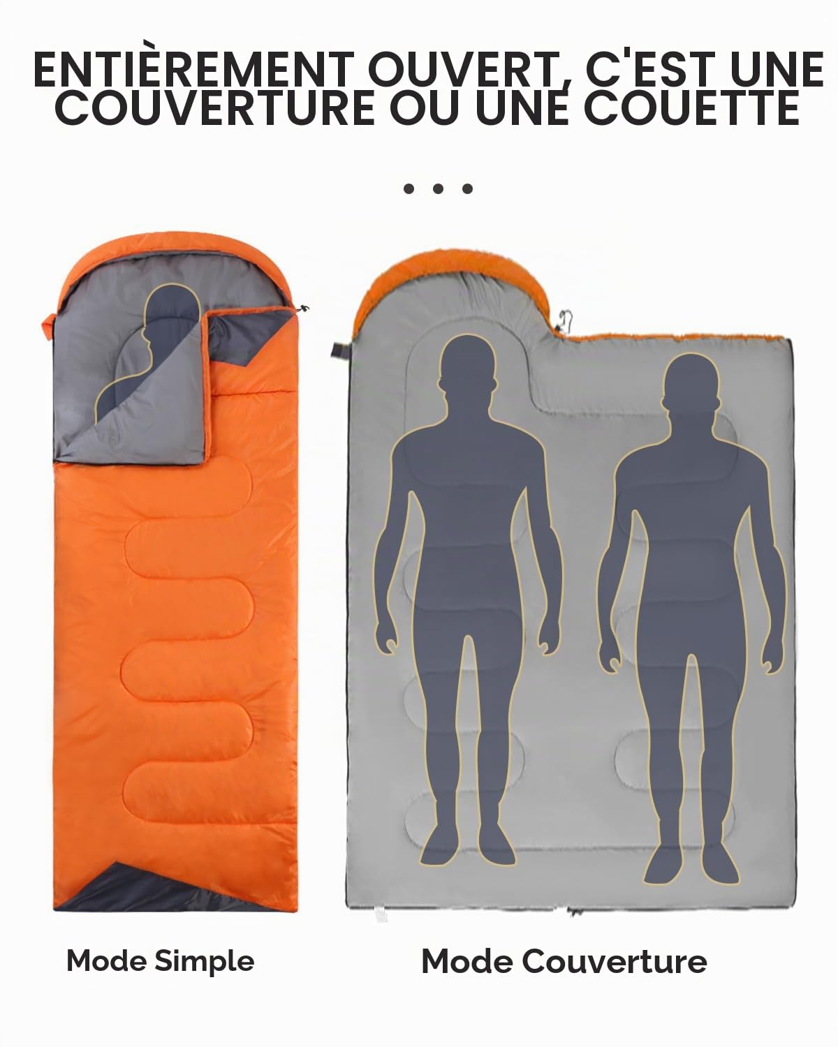 Sacs de couchage pour adultes - Léger et imperméable - Pour temps froid - Pour filles, garçons, hommes - Pour le camping, la randonnée, les voyages en plein air, la chasse avec sacs de compression