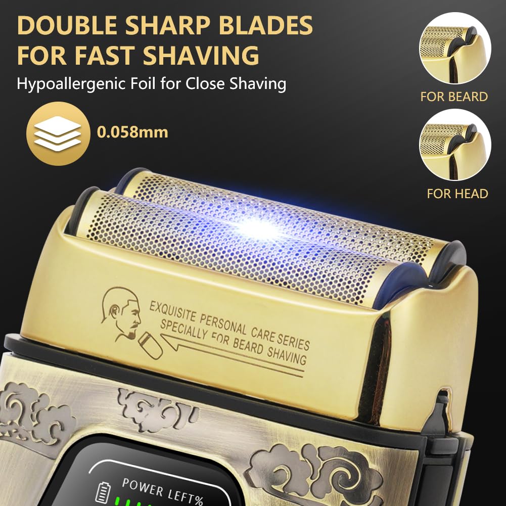 AOOWU Rasoio a Lamina Doppia da Uomo, 2 In1 Rasoio Elettrico Barba e Capelli con Sostituire Staccabile Lame, Portatile Impermeabile Rasoio da Viaggio, Ricarica USB, per Una Rasatura Liscia