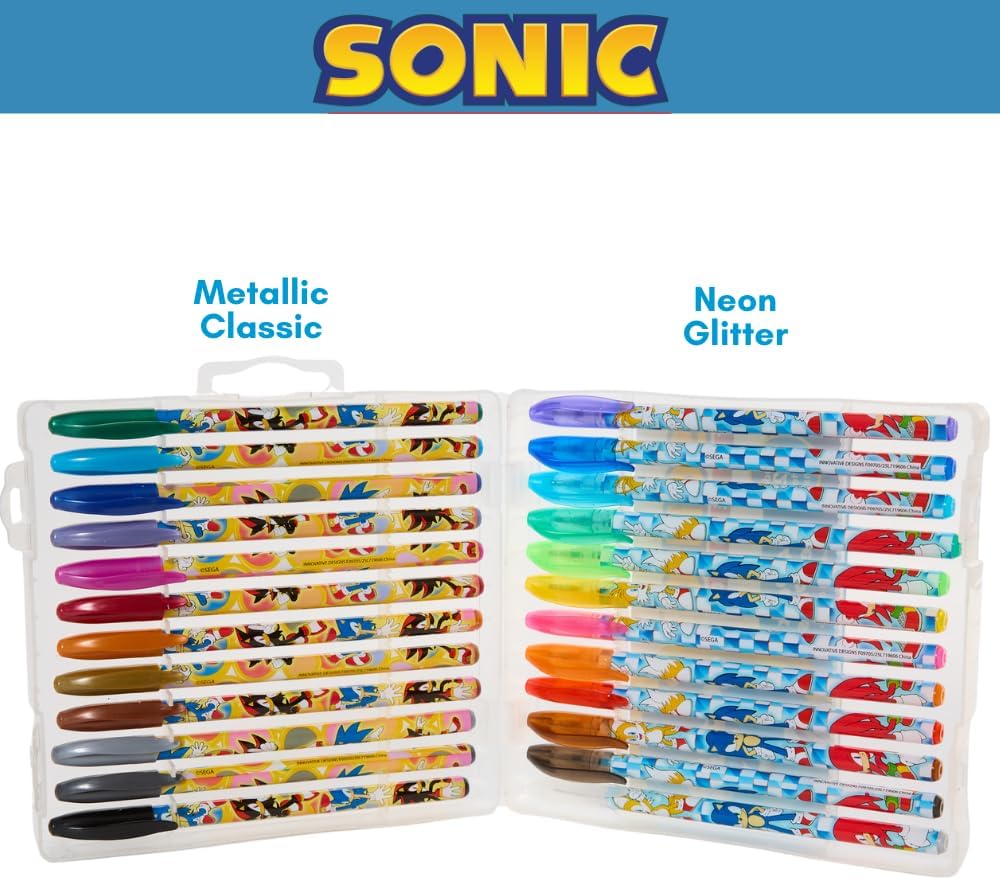 Innovative Designs Sonic The Hedgehog Gel Pens Set for Kids, 24 Pack with Glitter Gel Pens, Cute Pens for Boys and Girls