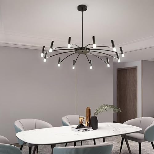 Miniatura 2 de Lámpara Sputnik moderna de atenuación con 12 luces, lámpara de techo industrial de 38 pulgadas, lámpara de techo semiempotrada negra con base G9