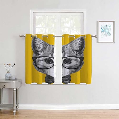 Miniatura 3 de YANFENQI Cortinas para Habitacion - Divisor corto de cortina con ojales de animales, 72 pulgadas de ancho por 85 pulgadas de largo, 2 paneles