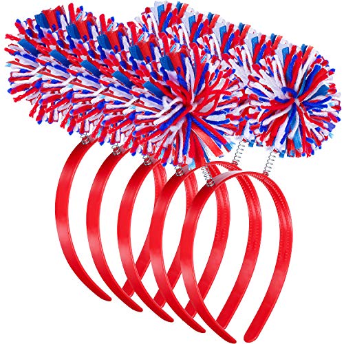 5 Pieces 4th of July Head Bopper Pom Pom Head Bopper Pom Ball Headband for Women Girls Party Accessory Supply Multicoloured