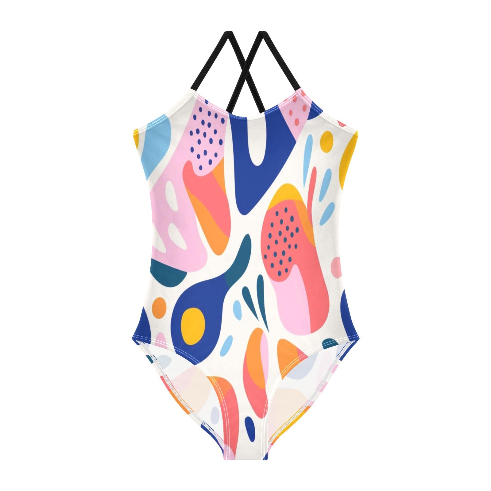 Abstract Cartoon Pattern Girls One-Piece Swimsuit Beach Bathing Suit