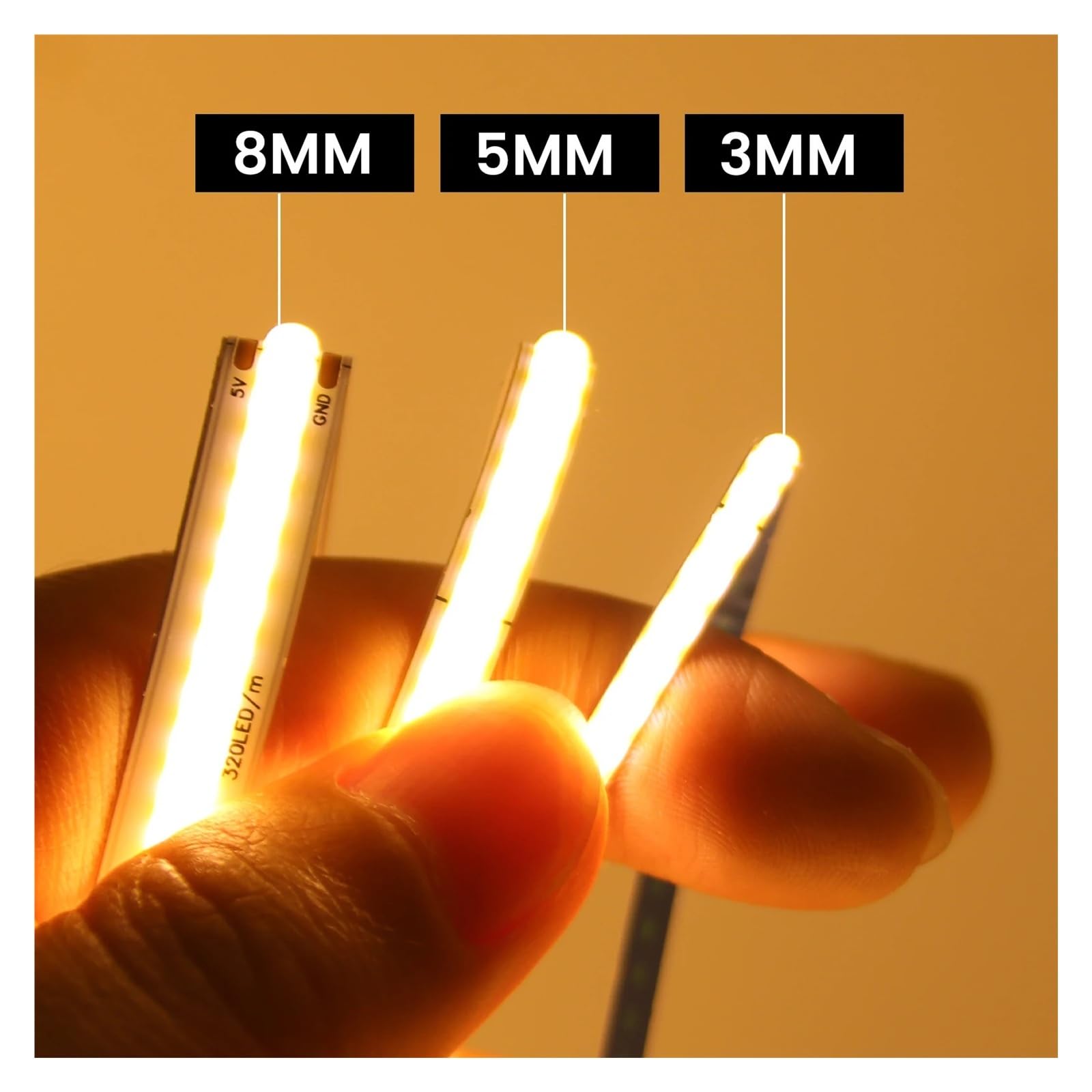 Taśma LED COB z funkcją ściemniania USB 3/5/8 mm PCB RA90 320LED/m 3000K-6500K Elastyczna taśma FOB(Natural White 4000K,USB NO SWITCH_5M_8MM PCB WIDTH)