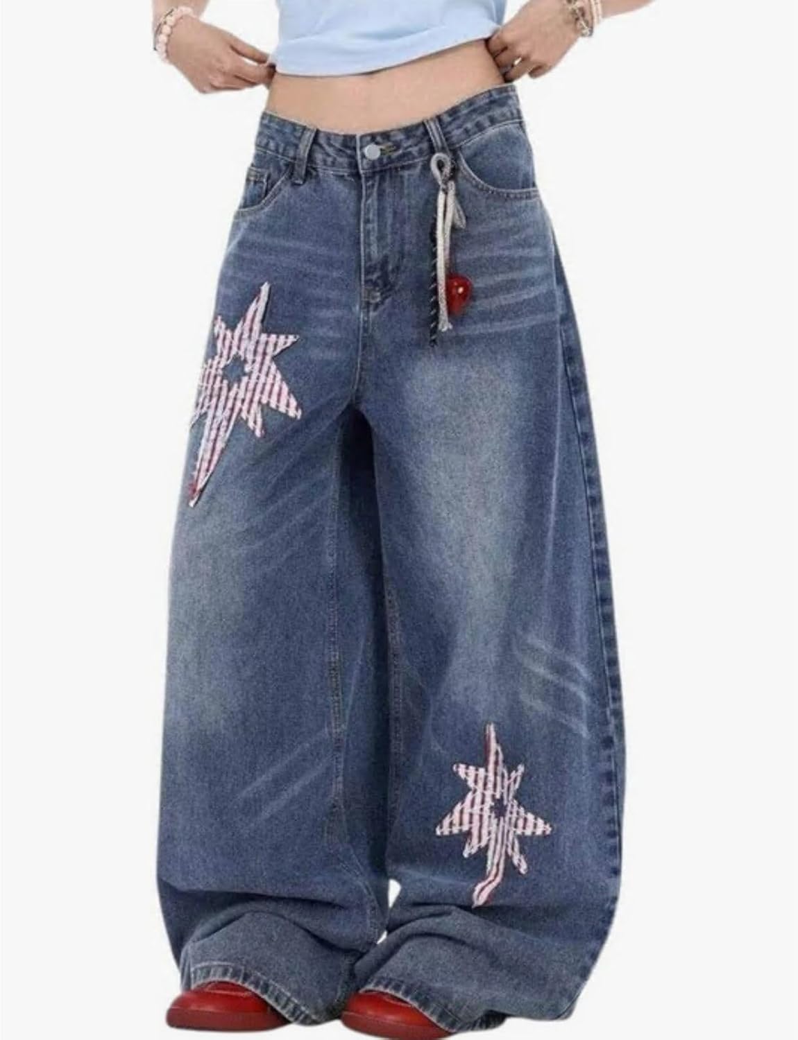 Baggy Jeans for Women Girls Star Barrel Leg Jeans Cute Low Waisted Denim Pants Vintage Aesthetic Clothes - Image 3