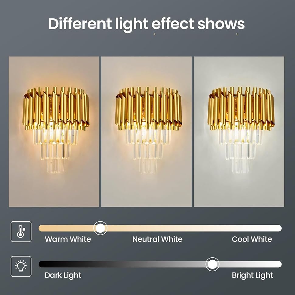 Image of Golden Modern, Fancy Crystal 3 Layer Three Color Led Wall Lamp, Wall Lights for Living Room Bedroom Etc Home Decoration. (Pack of 1)