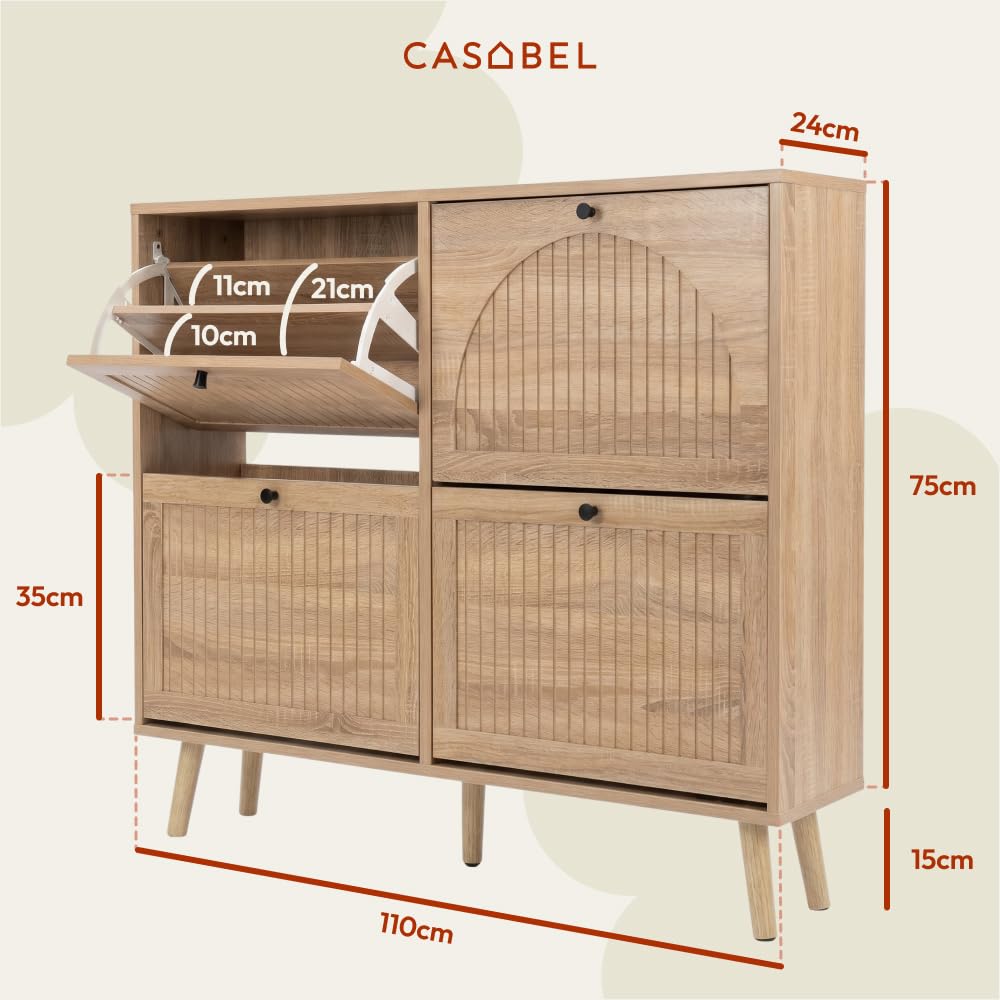 CASABEL Scarpiera 4 Ante a Ribalta, Stile Retrò, Legno Chiaro