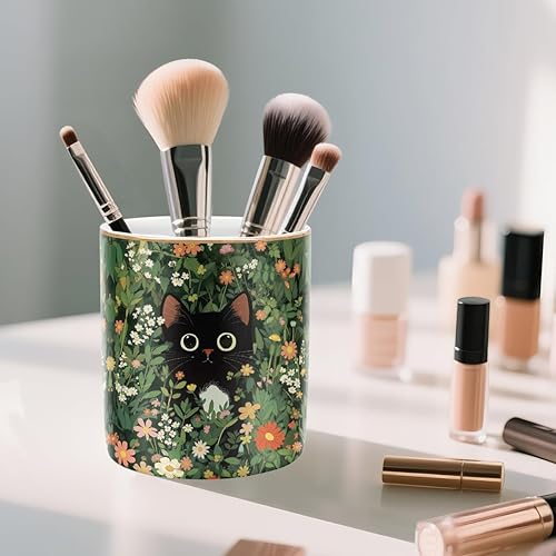 Miniatura 7 de WAVEYU Soporte para bolígrafos, taza para lápices, para escritorio, bonito soporte para brochas de maquillaje, organizador de cerámica duradero,