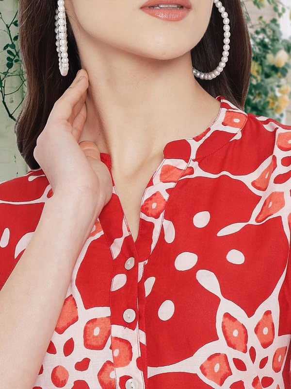 Image of Pinkmint Women Cotton Kurti ll Stright Printed Collared V Neck Kurta ll Stylish Regular Fit Kurti's (Pack of 01)