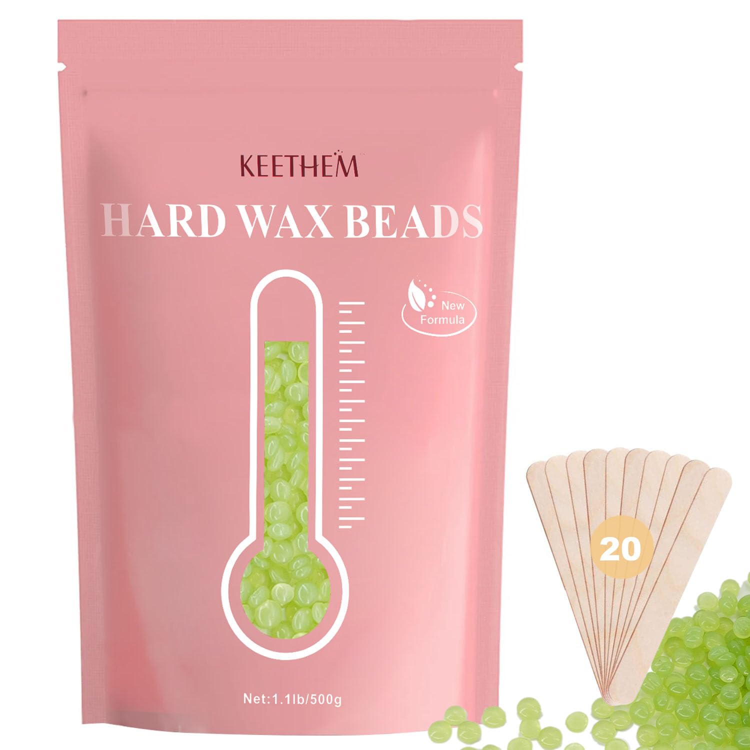 Hard Wax Painless Waxing Beads and Sticks for Full Body Hair Removal for Women and Men - 1.1lb/17.6oz Wax Beans with 20 Sticks for Sensitive Skin, Bikini, Brazilian, Armpit, Back and Chest