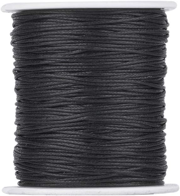 PandaHall 100 Yards/Roll Braided Cotton Cord 1mm Waxed Cotton Cord String for DIY Jewelry Making(Black)