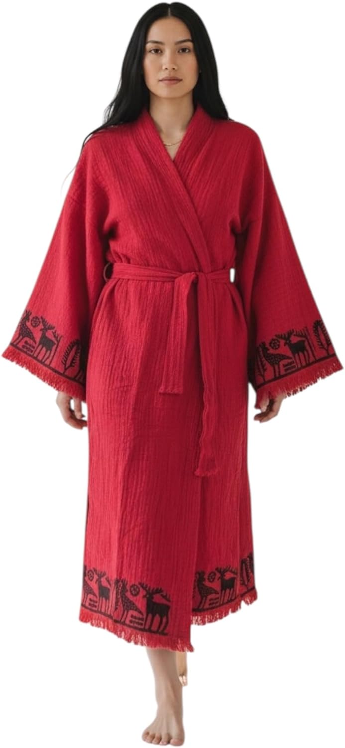 Pinus Evil Eye Kimono Robe with Pockets Hand Painted, 100% Cotton, Robe, Loungewear, housecoat One Size Fits XS-XL