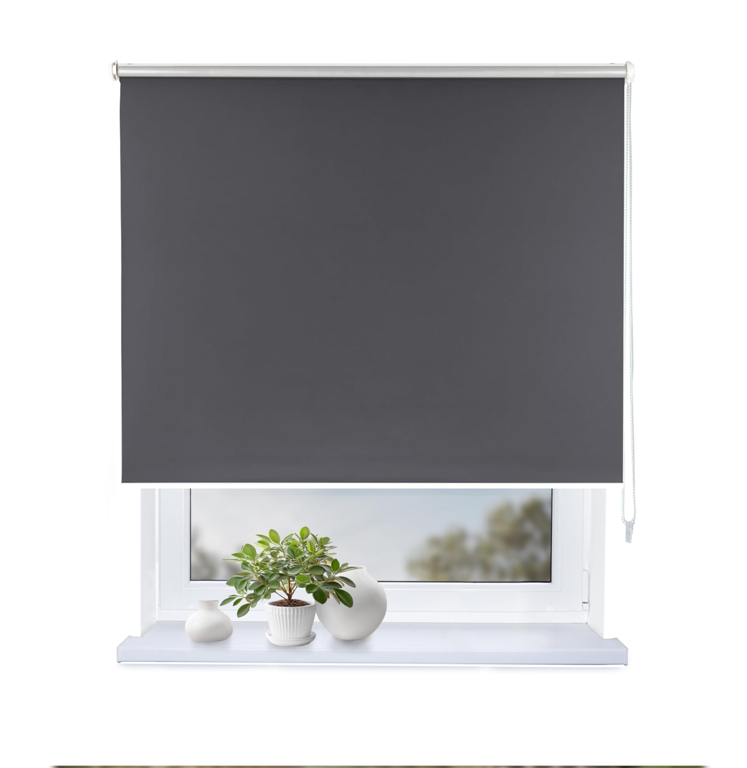 Rollmayer Verdunklungsrollo mit Bohren Thermo Graphit 150x150 cm BxH | Thermorollo Seitenzugrollo Thermo Rollo fur Fenster und Tur