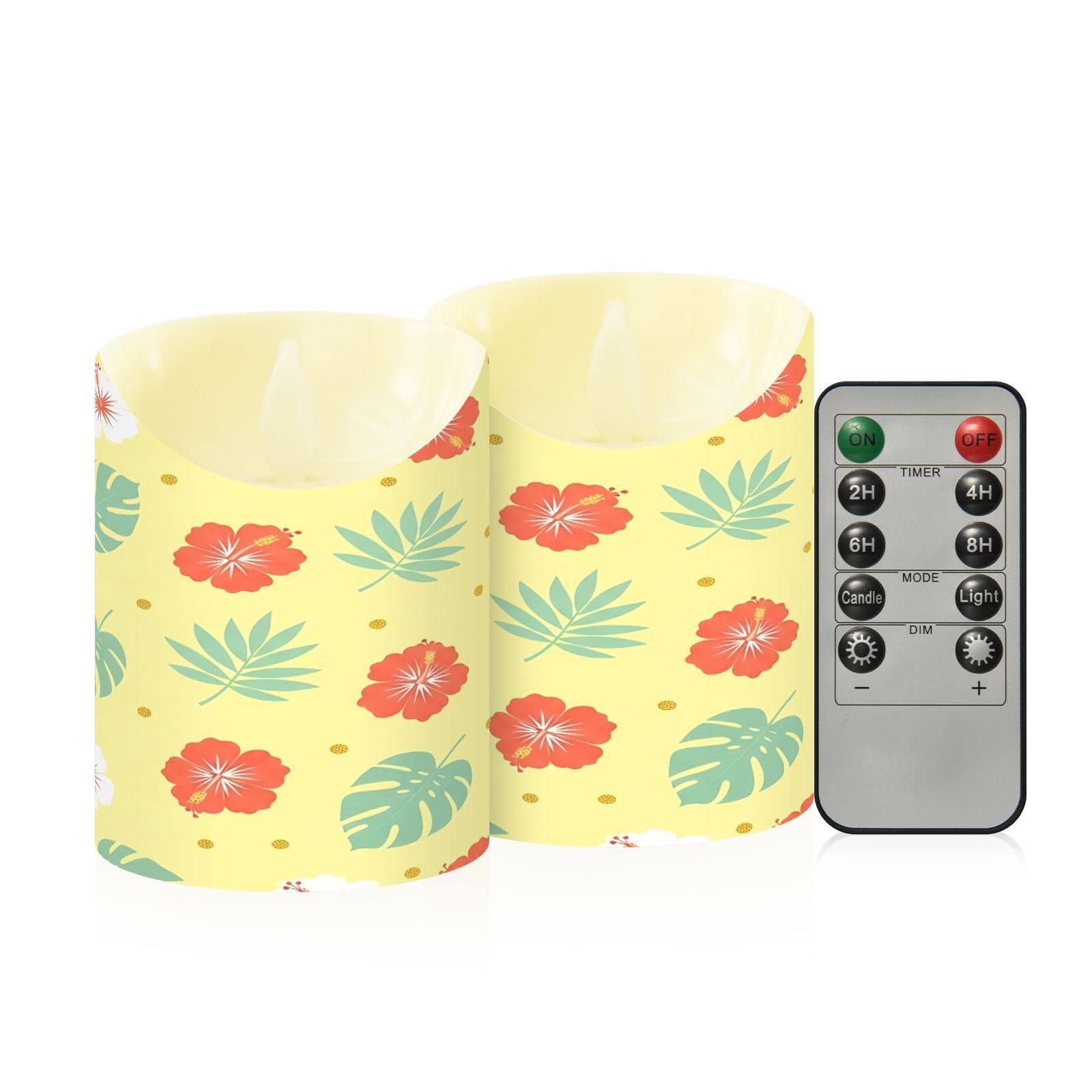Cgiub Hibiscus Flameless Candles with Timer 2pcs Battery Operated Flickering Flameless LED Pillar Candles for Holiday Home Wedding Fireplace Decor