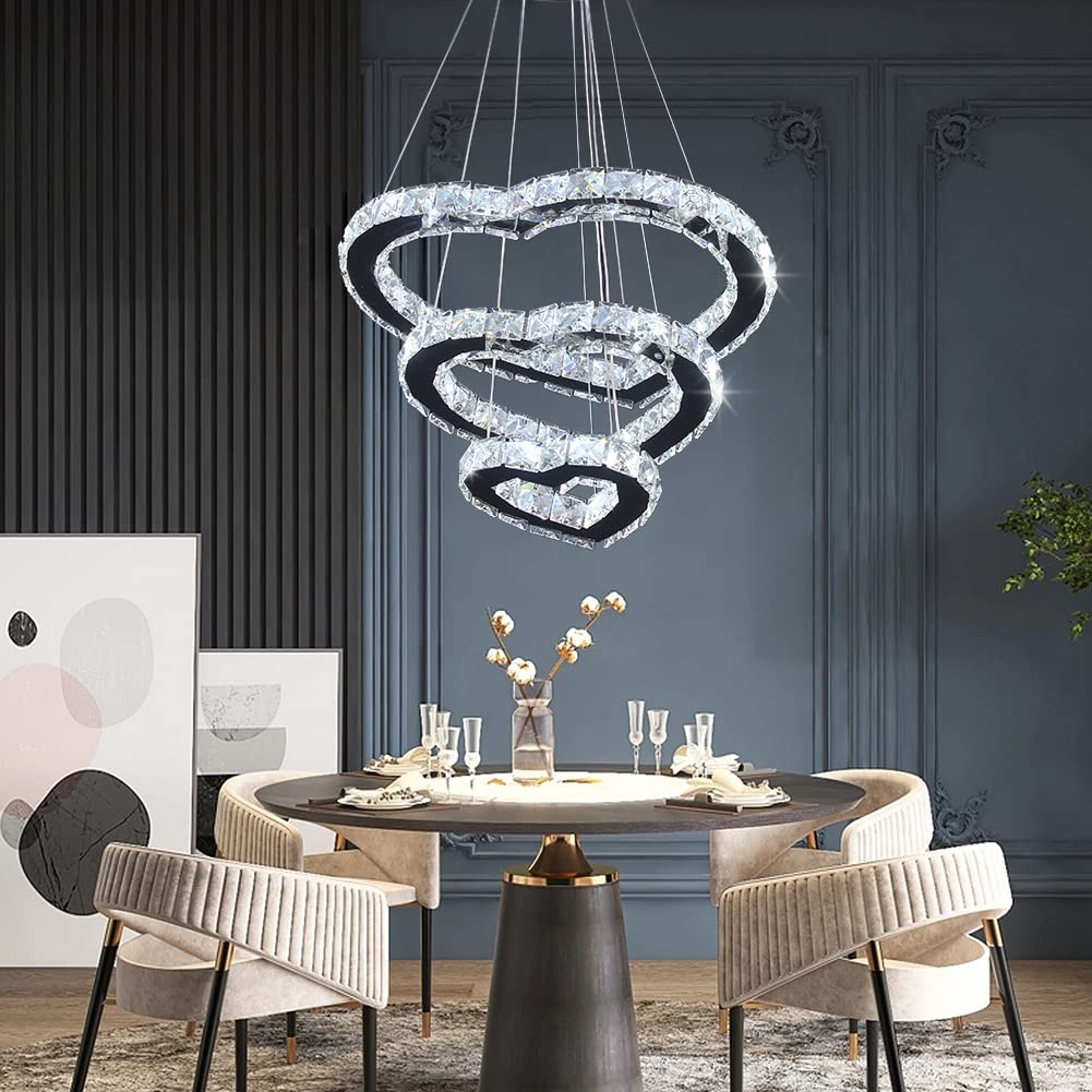 Lampadario Moderno A 3 Anelli Con Cristallo - Dimmerabile Con Telecomando, Regolabile In Altezza, Per Cucina E Soggiorno - Foto 3