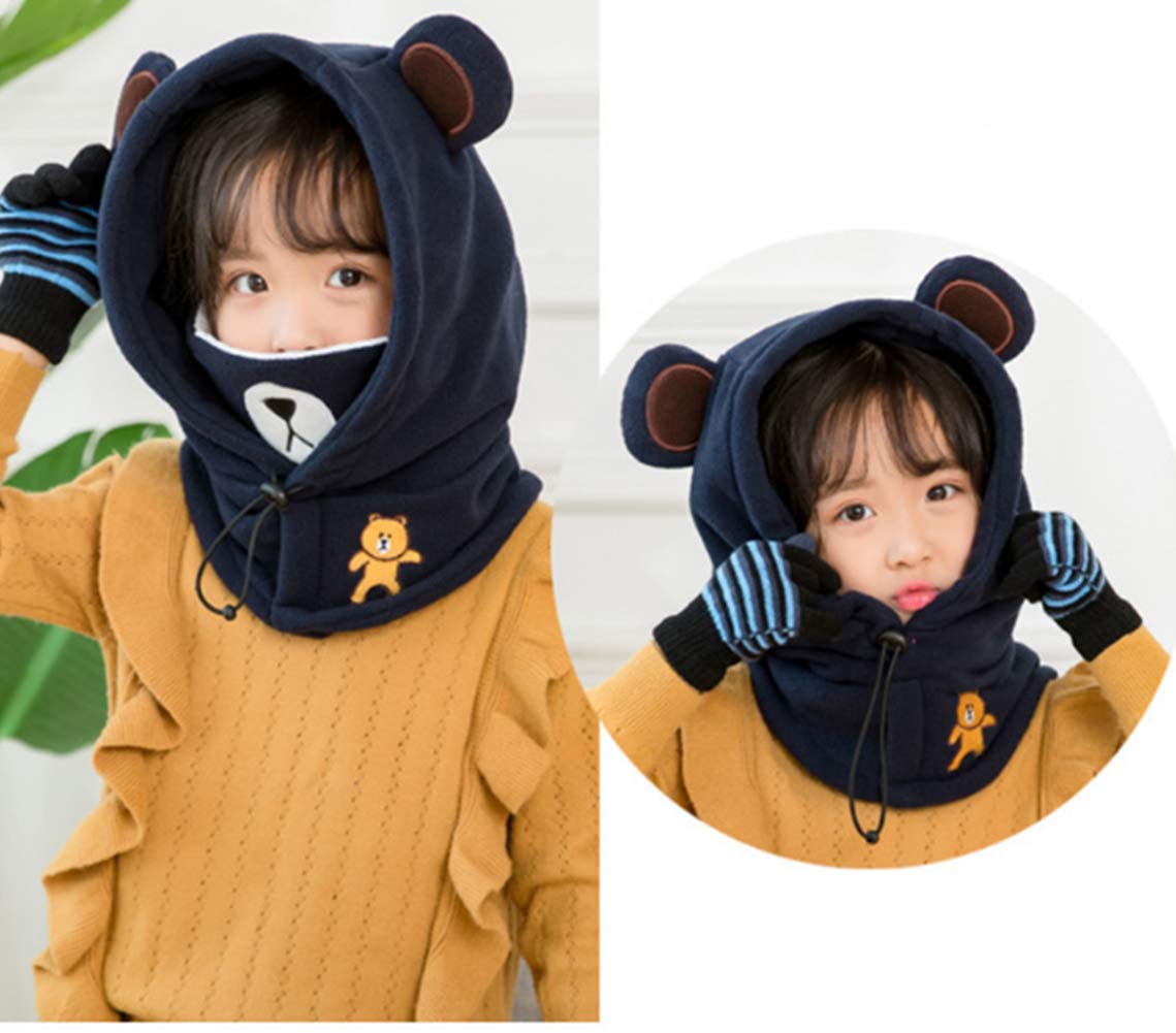 Passamontagna per Bambini e Ragazzi, 3 in 1, Berretto + Scaldacollo + Maschera, Cappello Invernale Spesso, Caldo, Antivento, Sport all'Aria Aperta 5-13 Anni, Bleu Foncé