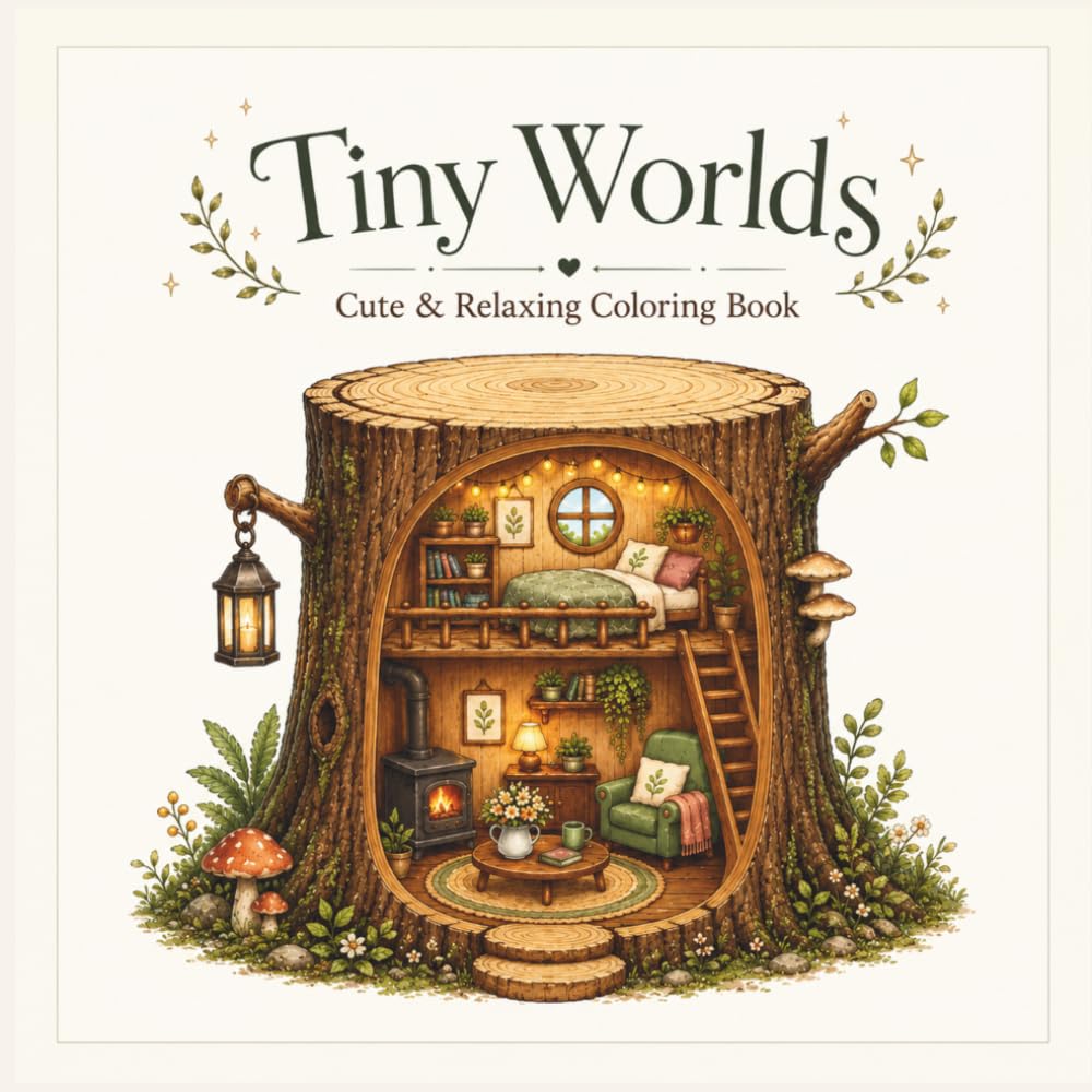 Cozy Coloring Book for Adults and Teens | Relaxing Miniature Worlds, Cute Tiny Rooms & Hidden Cozy Places: Cozy and Relaxing Coloring Book