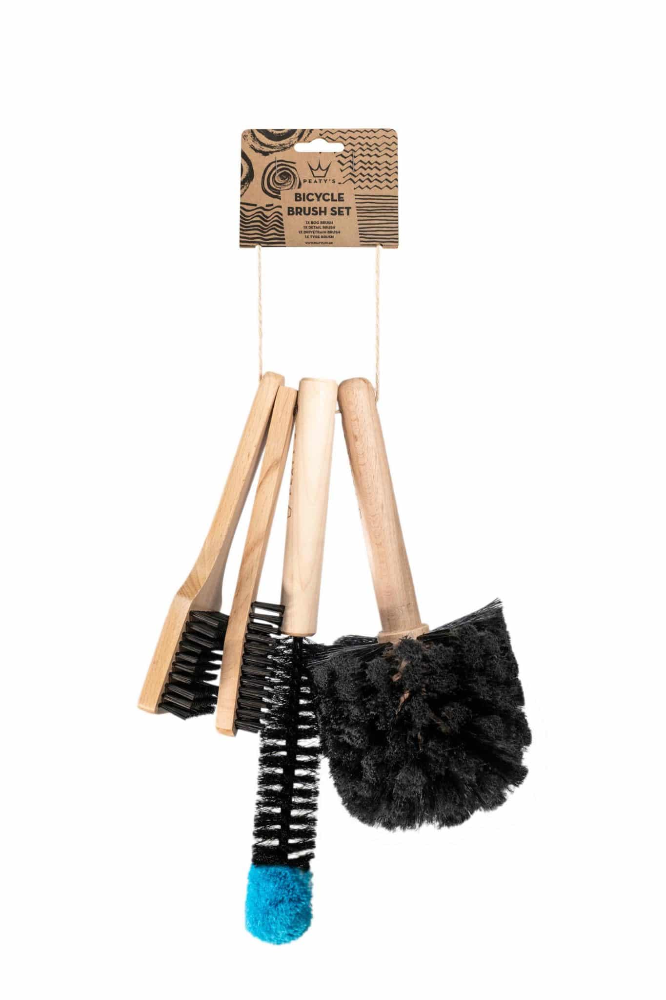 Peaty’s Complete Bicycle Cleaning Brush Set, Eco Friendly, Durable, Beech Wood Brushes for use on Mountain Bike, Road Bike and Gravel Bike, Drivetrain Bike Brush, Tyre Brush
