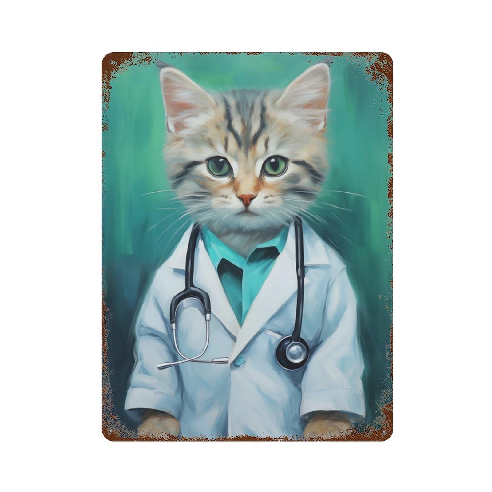 Kitty Doctor Rust Effect Tin Sign 15.7"x11.8", Novelty Wall Decor for Garage, Pub Or Kitchen