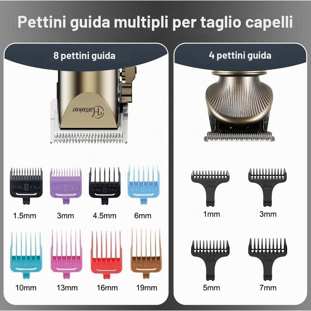Hatteker Professional Hair Clipper e T-Blade Trimmer Set Per Gli Uomini Cordless Ricaricabile Barber Clipper Beard Nose Hair Trimmer Multipurpose Grooming Kit Display LED (Oro)