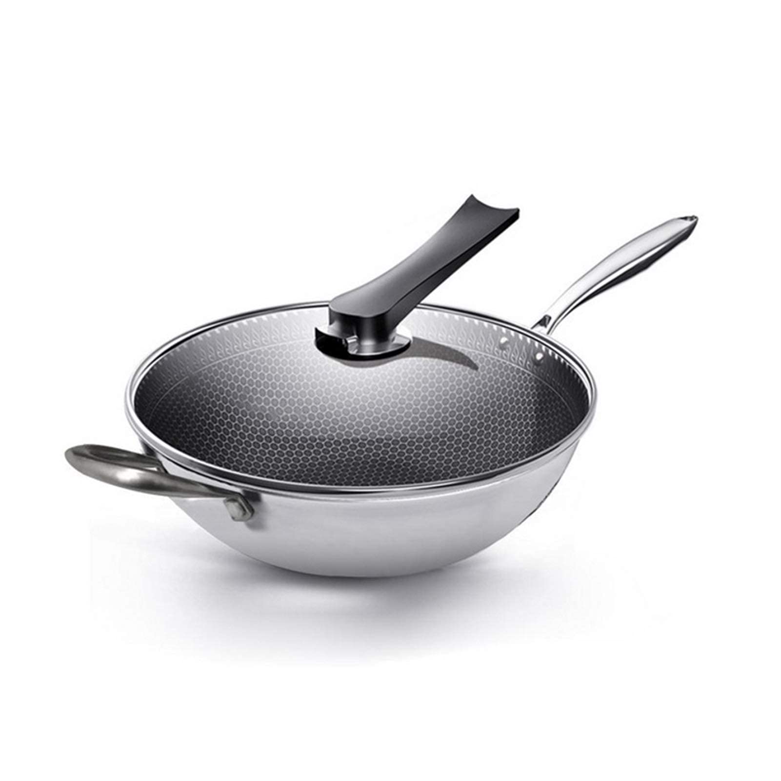 WYCGD Frying pan Multifunction Nonstick Frying Pan Stainless Steel Wok Double-Sided Screen Honeycomb Frying Pan with Glass Lid Saute Pan Kitchen Cookw