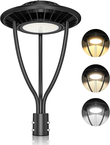 Luz de poste LED con fotocélula de 60 W, 48 W, 36 W, luces superiores de poste de 3000 K, 4000 K, 5000 K, potencia ajustable y CCT, 7800LM lista