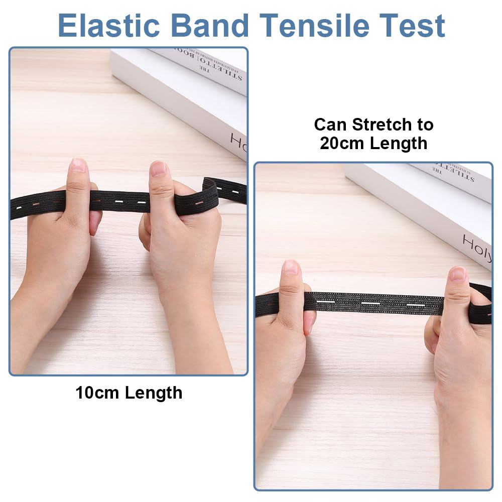 2 Rotoli Di Nastro Elastico Con Asole - 7m X 2cm Per Cucito Pantaloni E Vestiti (Bianco E Nero) - Foto 3