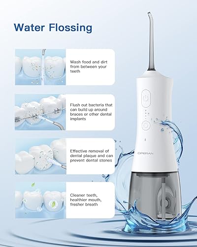 Miniatura 2 de Operan Irrigador dental de agua para limpieza de dientes, 10.1 fl oz, inalámbrico, portátil, recargable, con 4 modos, 4 puntas de chorro, IPX7,