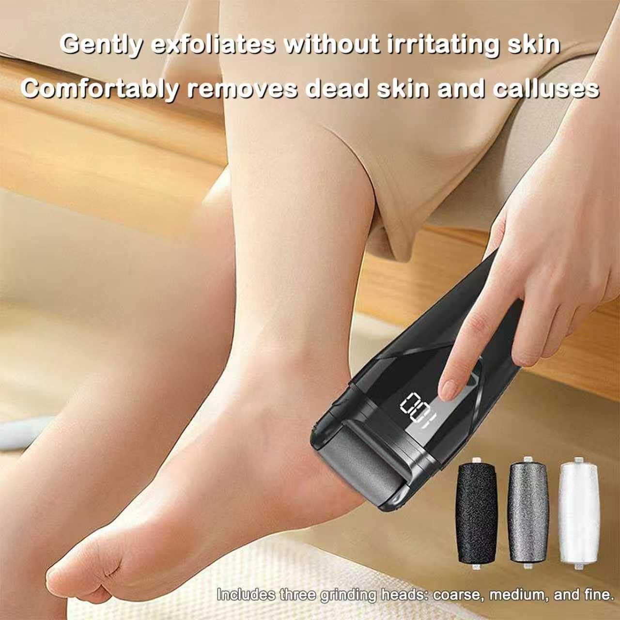 Electric Callus Remover, 100-Speed Adjustable, with LED Display, Includes 3 Roller Heads and Auxiliary Light, Type-C Charging, Ideal for Removing Hardened Skin and Dead Skin on Feet. (02 Gray)