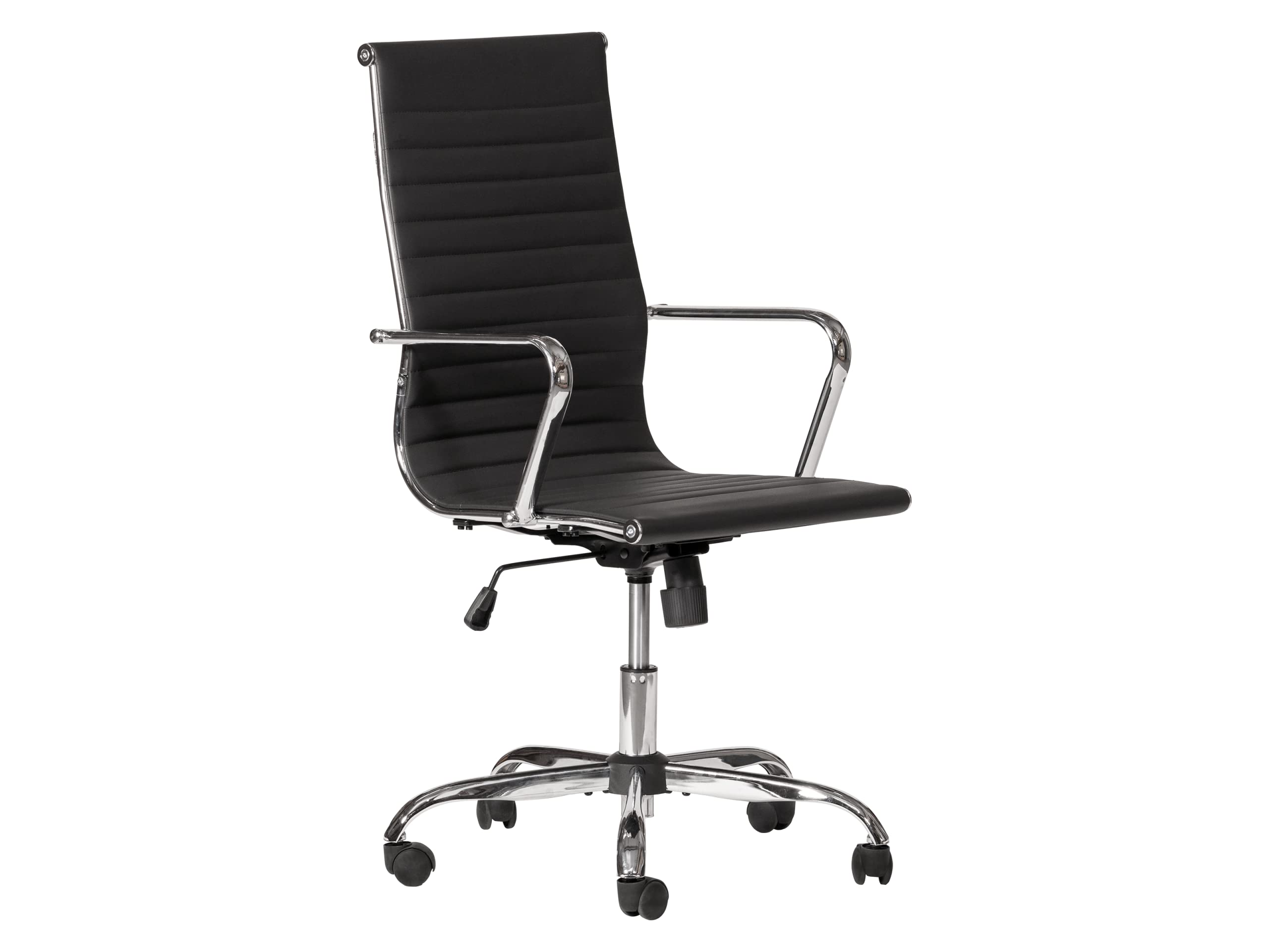 The Workplace Depot Office Desk Chair – PU Leather Ergonomic Chair with Chrome Arms & Swivel Base – Cushioned Adjustable Seat for Office & Home Use – Compact Size, Up to 112kg Capacity(Black)