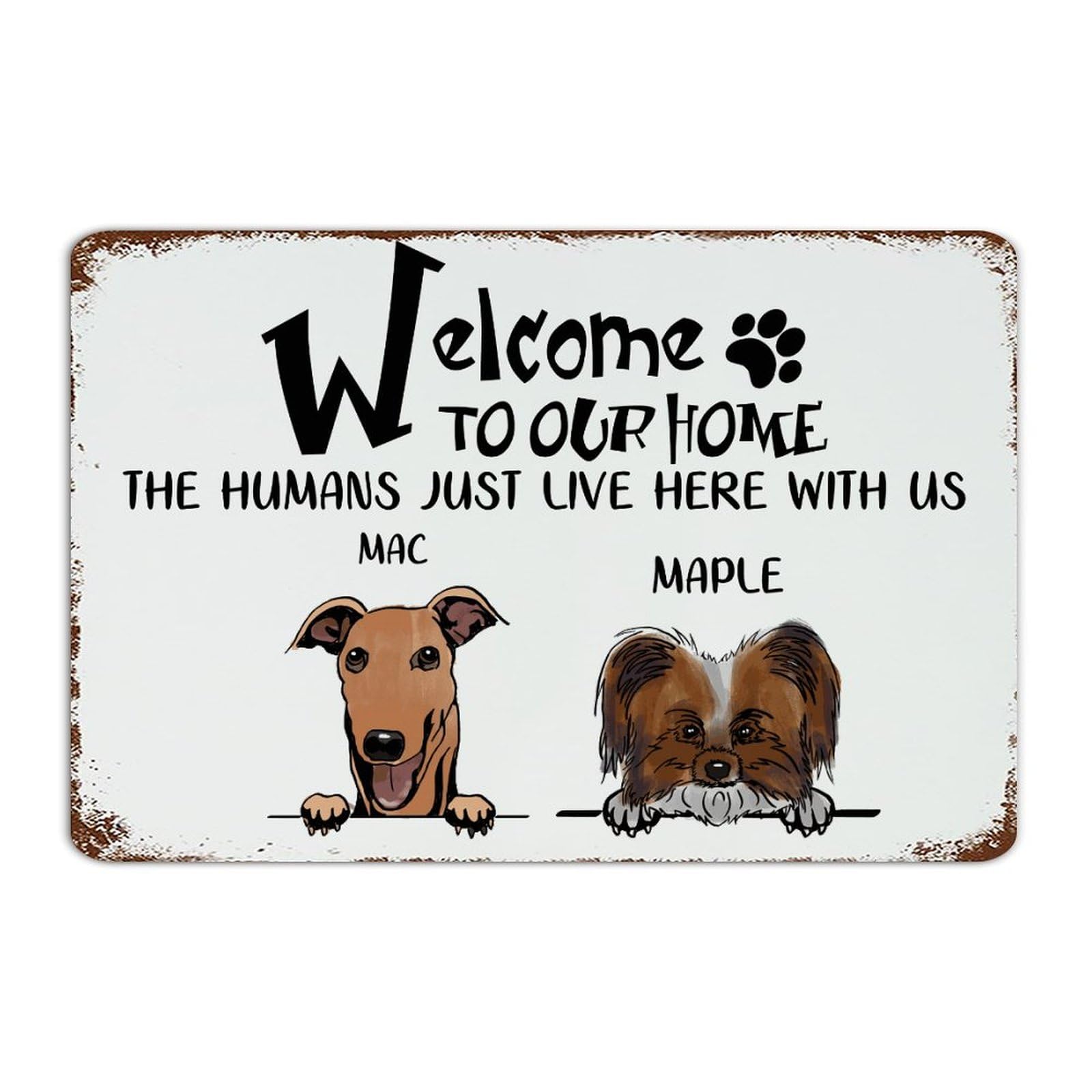 Plaque en métal Welcome to Our Home décoration murale chien et chat 30x45 cm