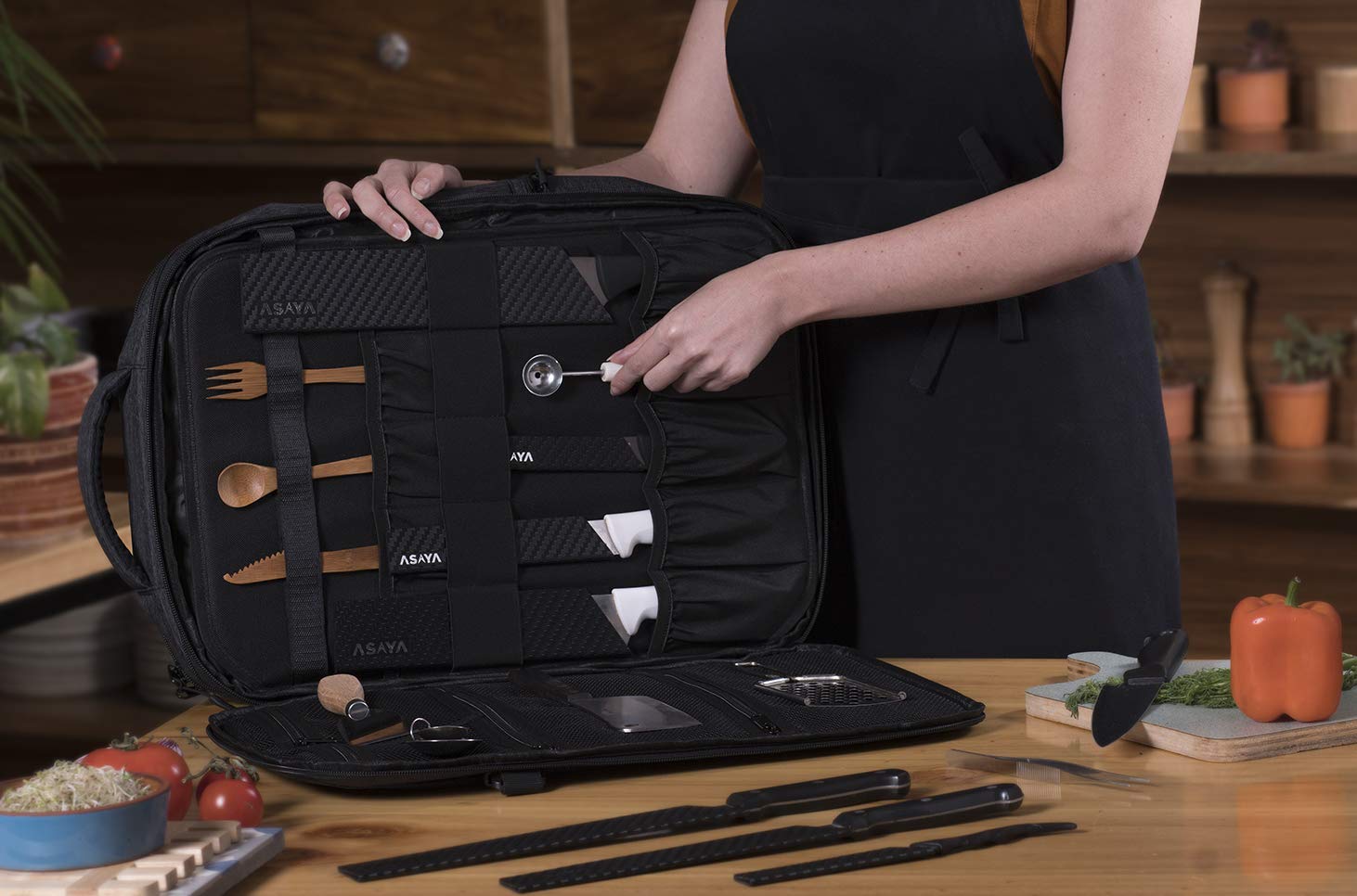 Asaya Chef Knife Backpack with 20 Pocket Knife Roll Bag Over 30