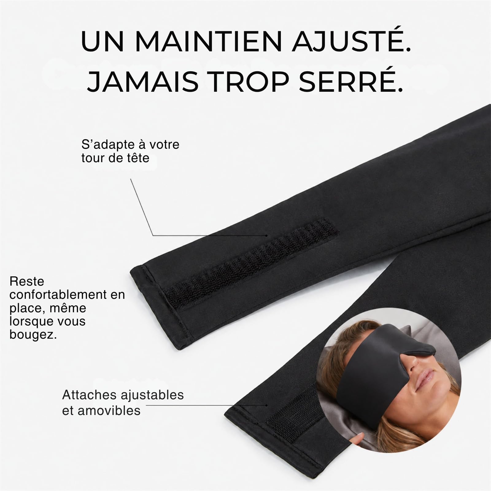 Madeelle NUIT INTACTE Masque sommeil soie véritable ajustable
