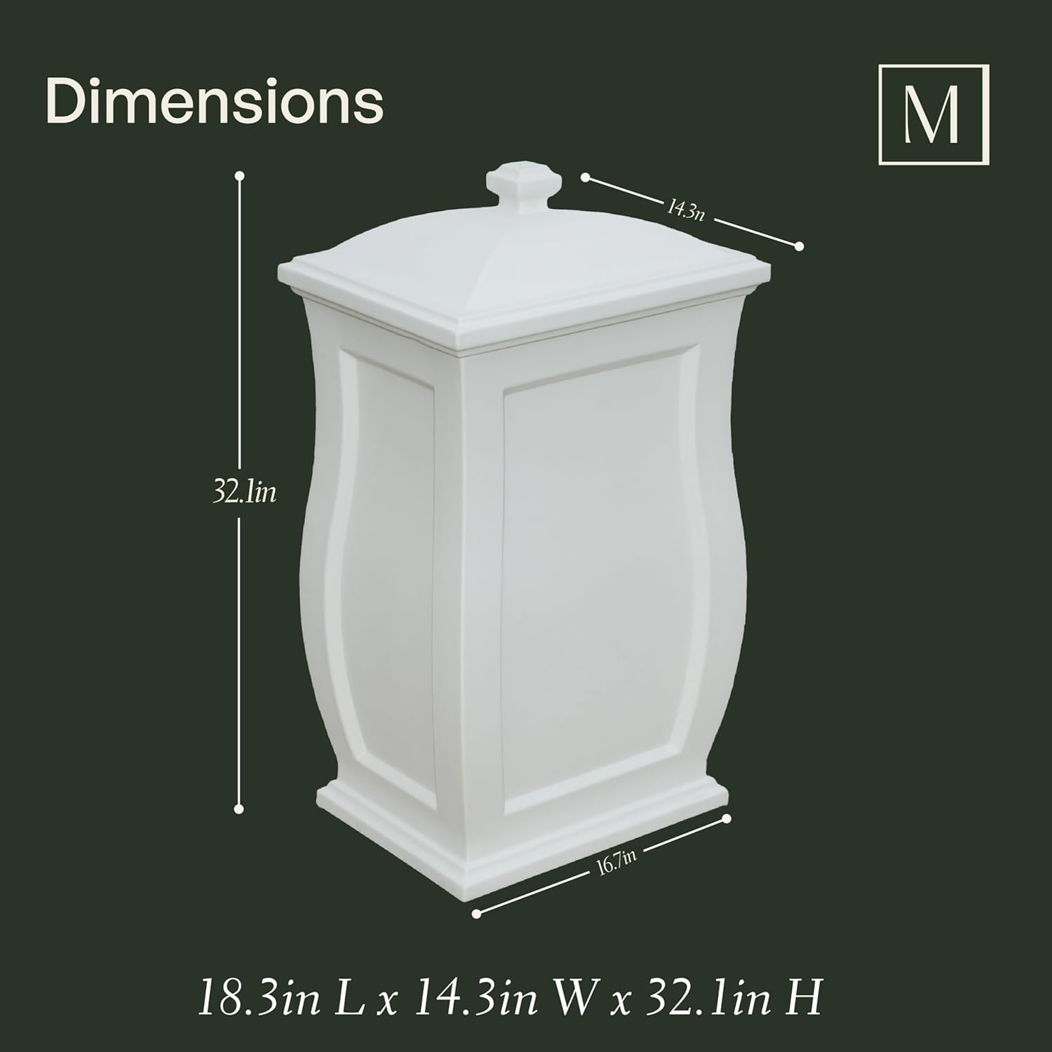 Mayne Mansfield Multi-Purpose Storage Bin - 20in x 20in x 38in - 45 Gallons of Storage Capacity - Polyethylene (5861-B)