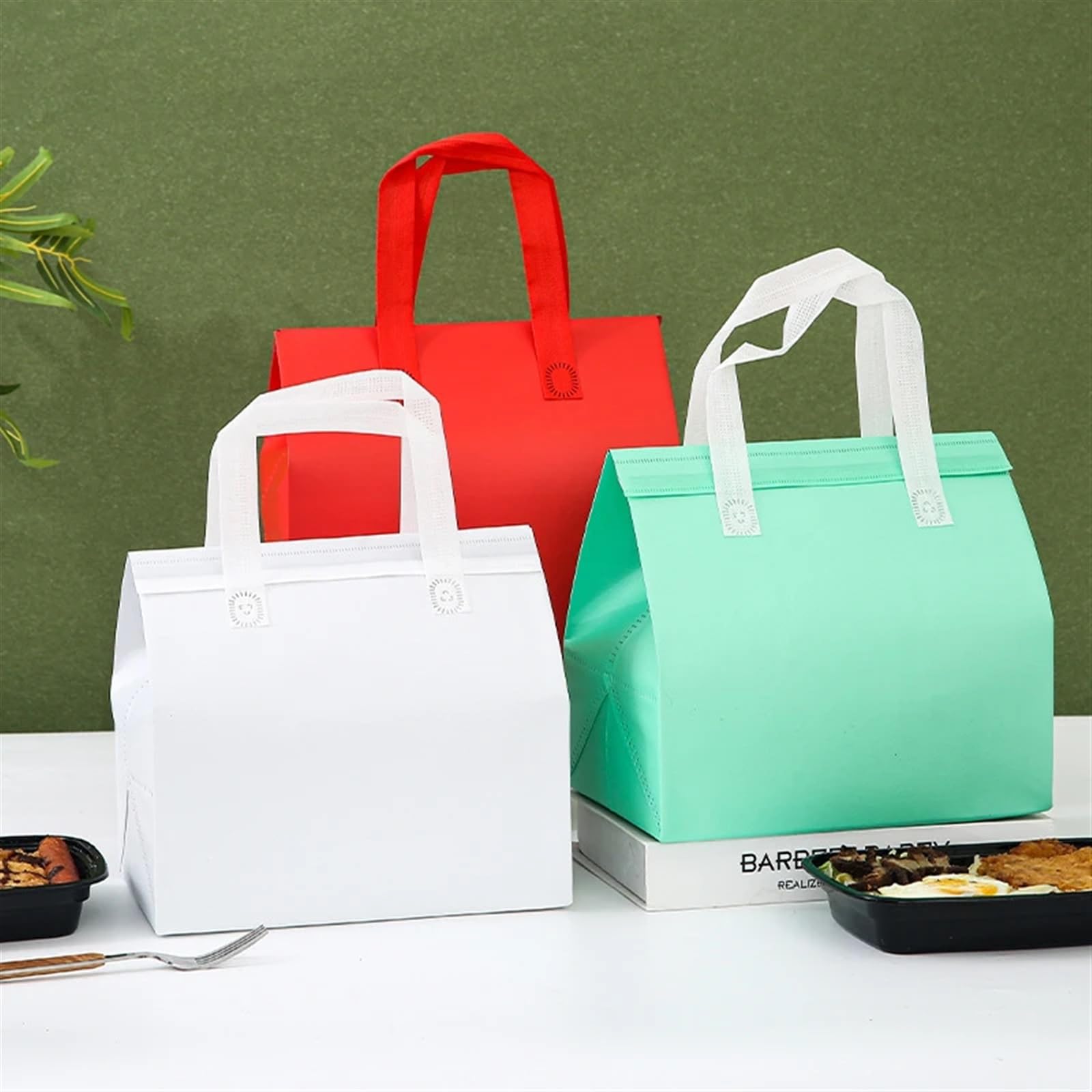 Bolsa IsotéRmica Para Comida 10 bolsas de tela no tejida for alimentos, pasteles, bebidas, embalaje, bolsas reutilizables portátiles for mantener el calor y el frío Termica Porta Alimentos(Green2,30x3