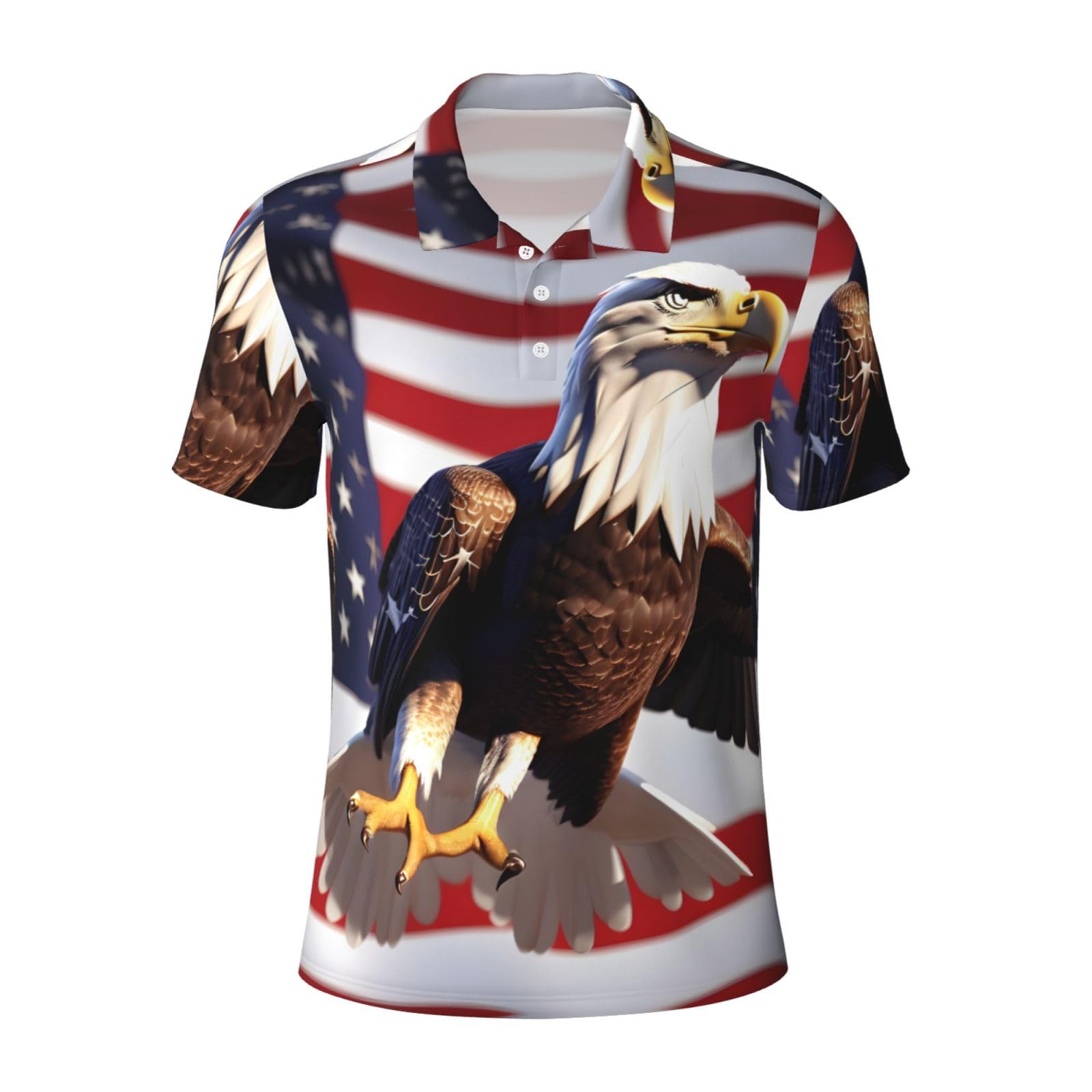 Jbjgkhlp Men's Black Bald Eagle With American Flag Print Polo Shirts Short Sleeve Stylish T Shirt Office Travel Gym Outdoor Sports