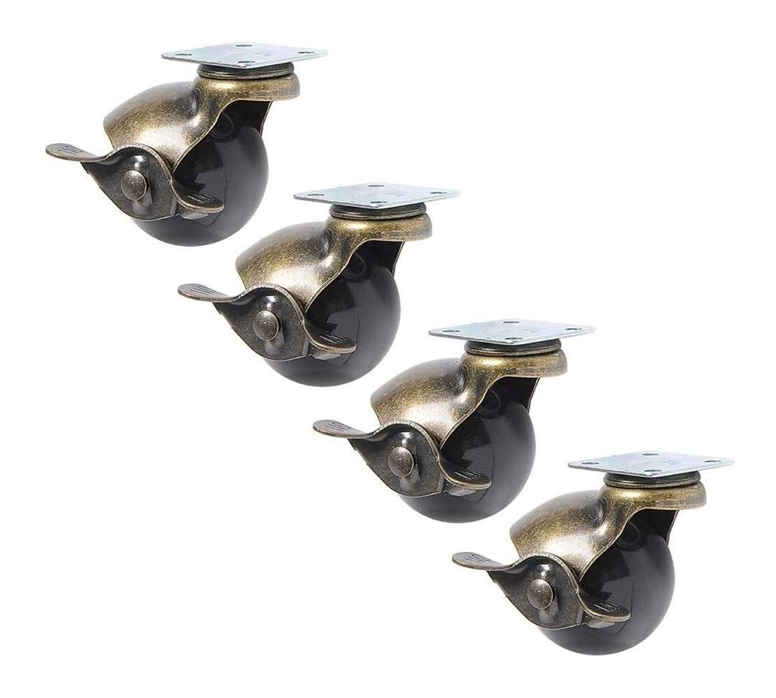 Kugelgelenkrollen, Rollen, schwarze Kugelrollen mit Bremse, 40 mm drehbare Möbelrollen mit Deckplatte, Antik-Bronze, 4er-Set